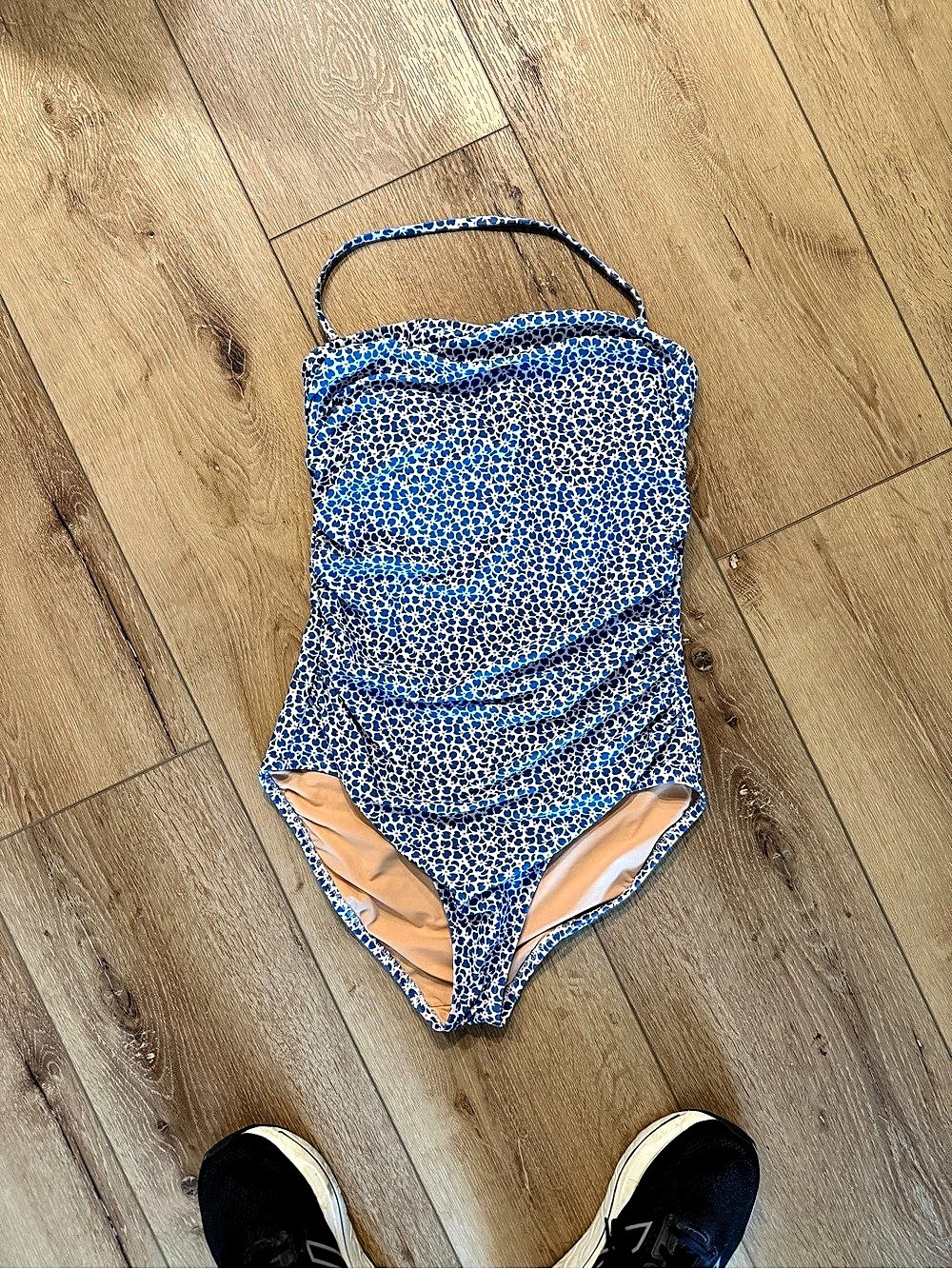 J.Crew Ruched Halter One-Piece Swimsuit Blue & White Medium
